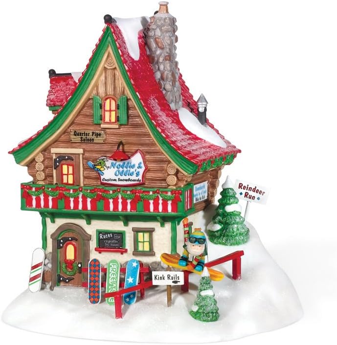 Department 56 North Pole Village Nollie and Ollie Snowboards Lighted Building