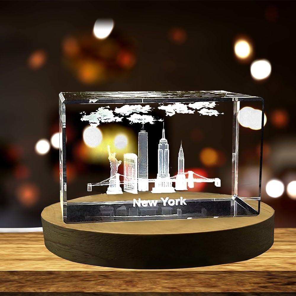New York City Landmarks 3D Engraved Crystal Souvenir