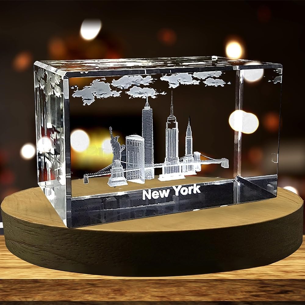 New York City Landmarks 3D Engraved Crystal Souvenir