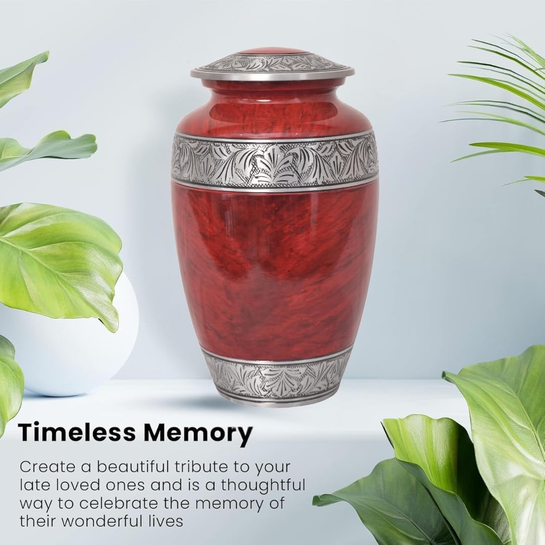 Home Elm Red Cremation Urn for Adult Ashes - Holds 210 Cubic Inches