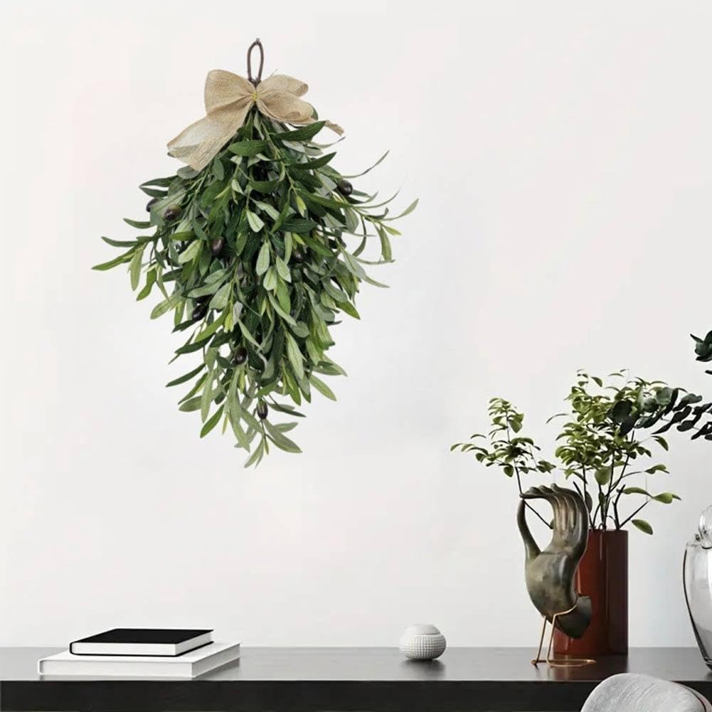 24 Inch Artificial Olive Teardrop Swag with Bow