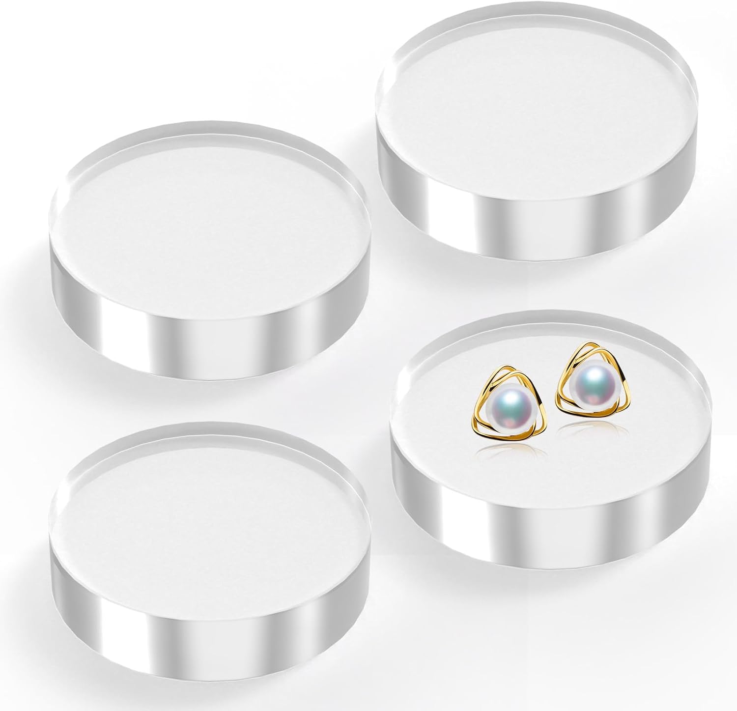 4 Piece Acrylic Display Stand Clear Round Cube Riser