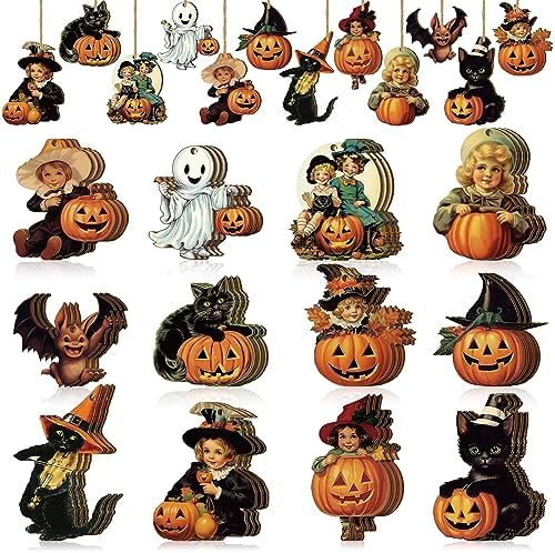 36 Pcs Halloween Hanging Wooden Decorations Set