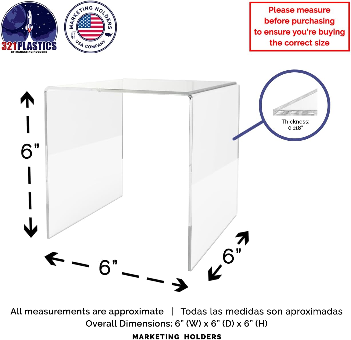 Clear Acrylic Riser Platform 6 Inch Square Display Stand