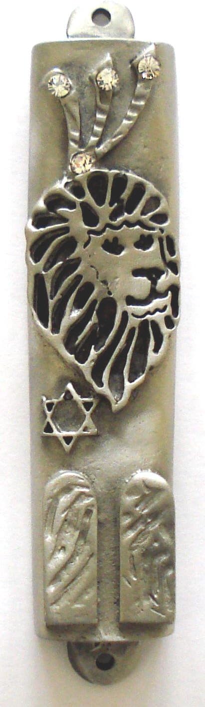 Pewter Mezuzah with Crystals and Scroll