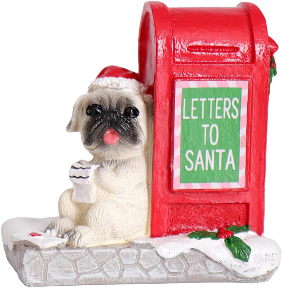 Christmas Village Resin Puppy Read Letters from Santa Ornament Set