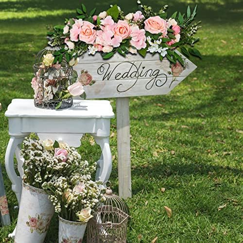 256in Pink Peony Rose Arch Floral Swag with Green Leaves