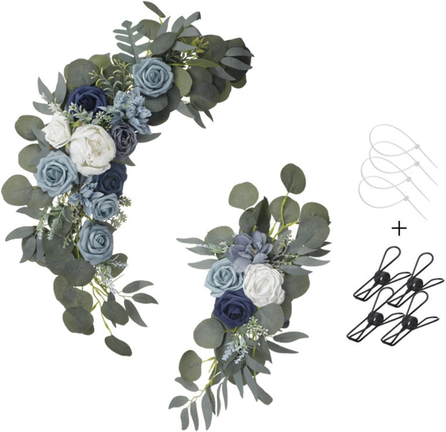 Elegant Wedding Flower Swag Set of 2 - Navy Dusty Blue White