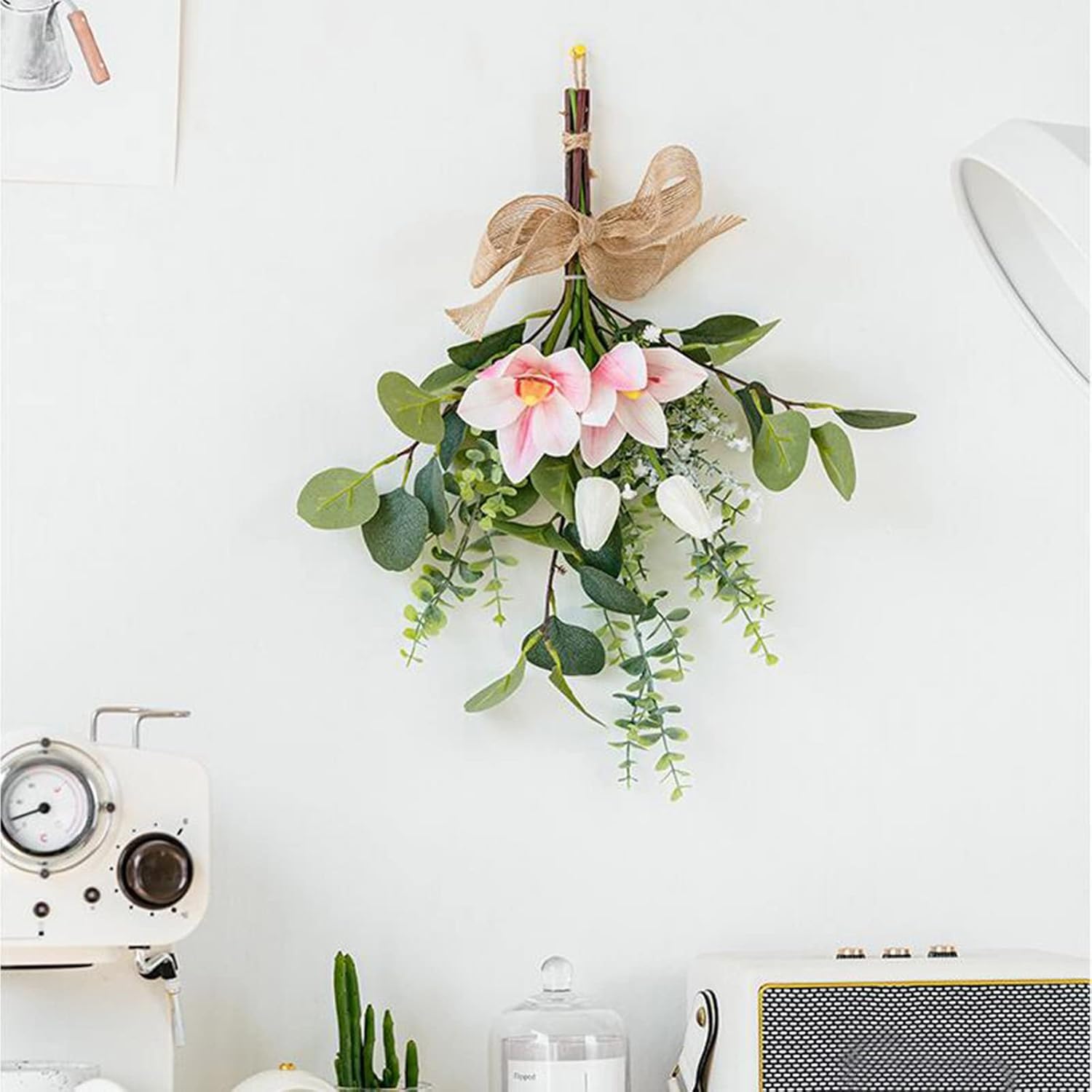17 Inch Artificial Teardrop Wreath with Flowers and Eucalyptus Leaves