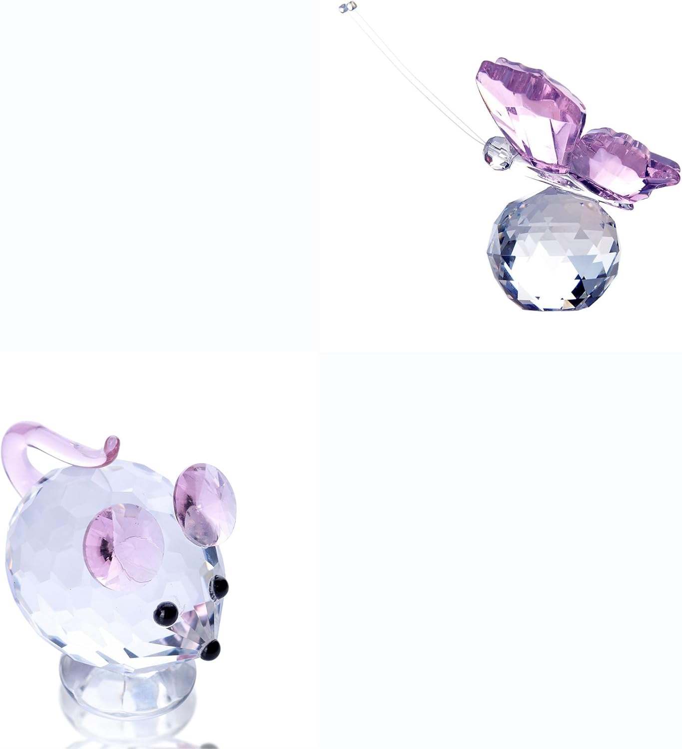 HD Pink Crystal Butterfly and Mouse Figurine Set