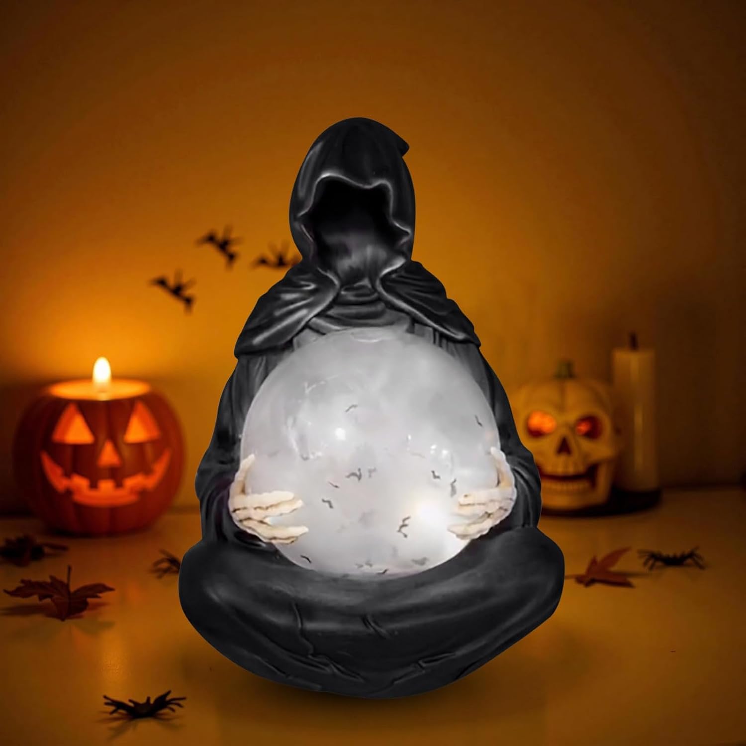 Gothic Reaper Crystal Ball with Floating Bats