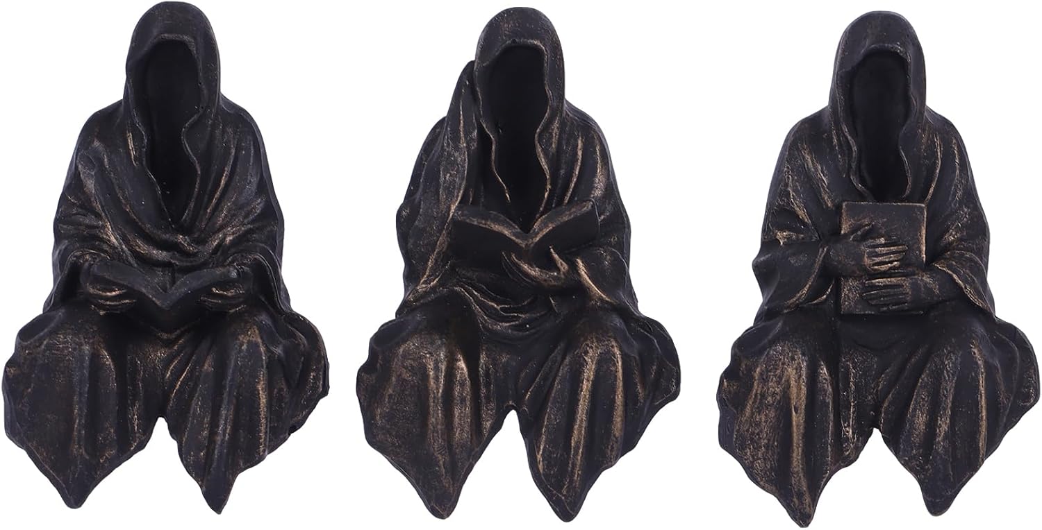 Gothic Reading Figurines Set of 3 for Bookshelf Decor