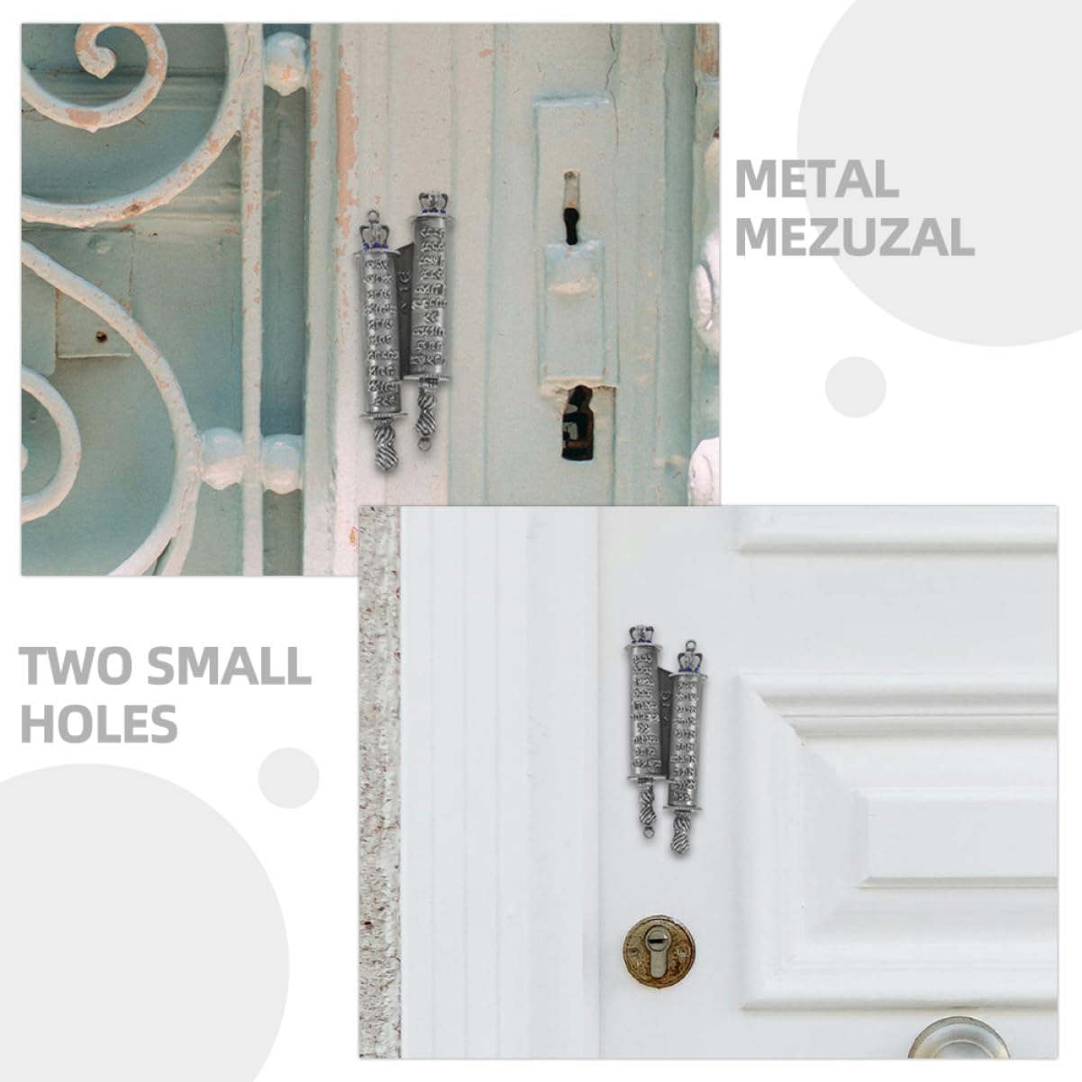 2 Piece Metal Mezuzah Set with Engraved Blessings for Front Door