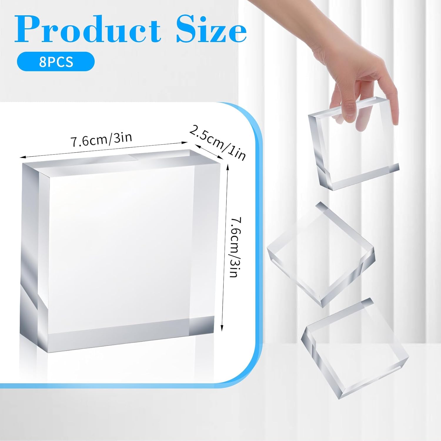 8 Pcs Acrylic Blocks Display Stand for Jewelry Trophy and Crystal Showcases