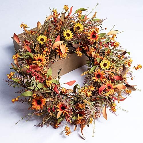 24 Inch Artificial Fall Wreath for Front Door