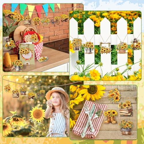 36 Pcs Summer Sunflower Wood Hanging Decorations