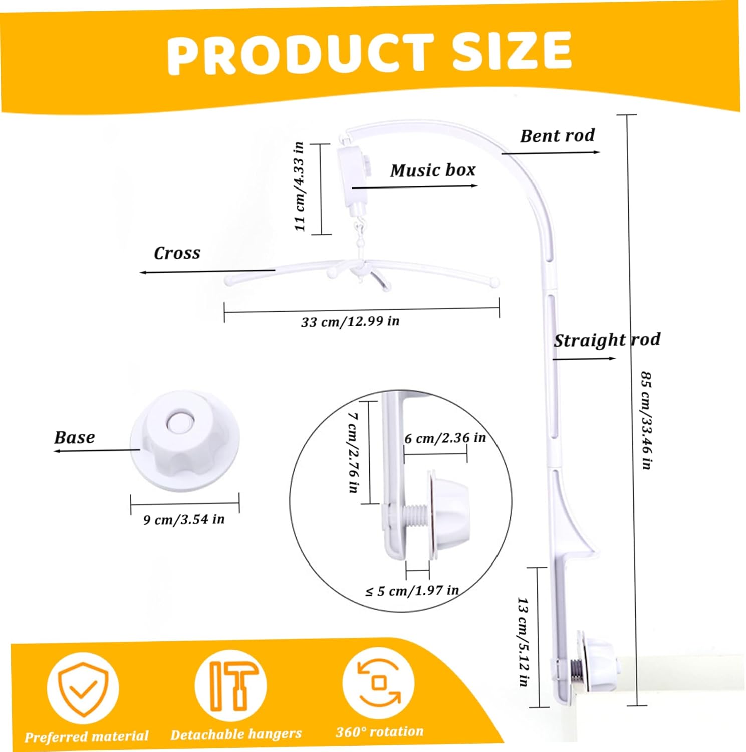 Mobile Holder for Crib with 360 Rotating Music Box