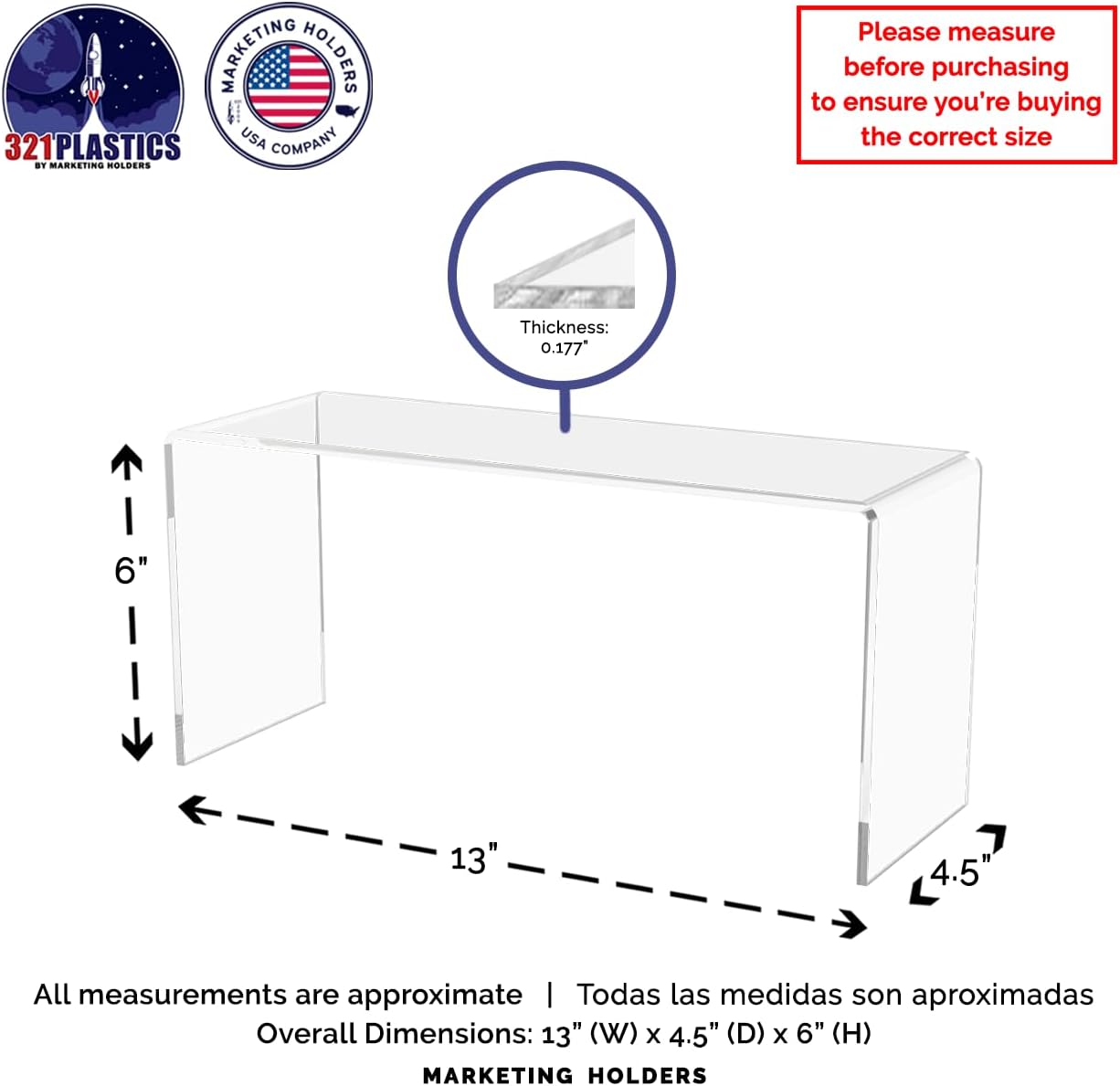 Clear Acrylic Riser 13 Inch Wide by 45 Inch Deep