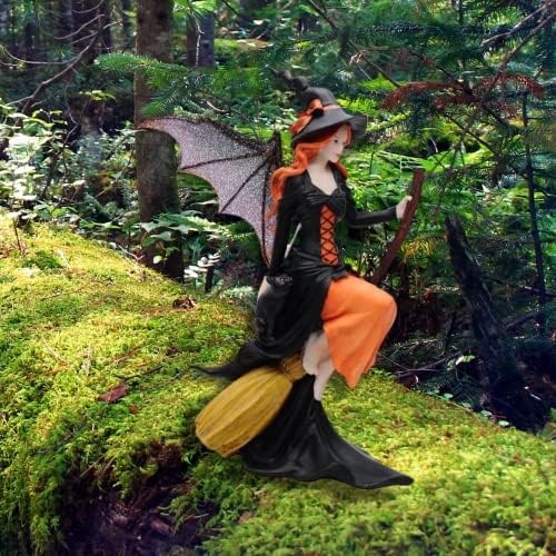 Dark Fairy Witch Riding Magic Broom Figurine