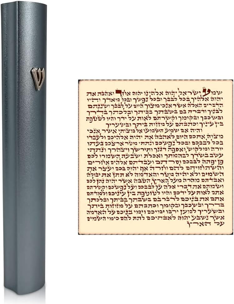 Talisman4u Gray Aluminum Mezuzah with Scroll 3D Metal Shin Decor