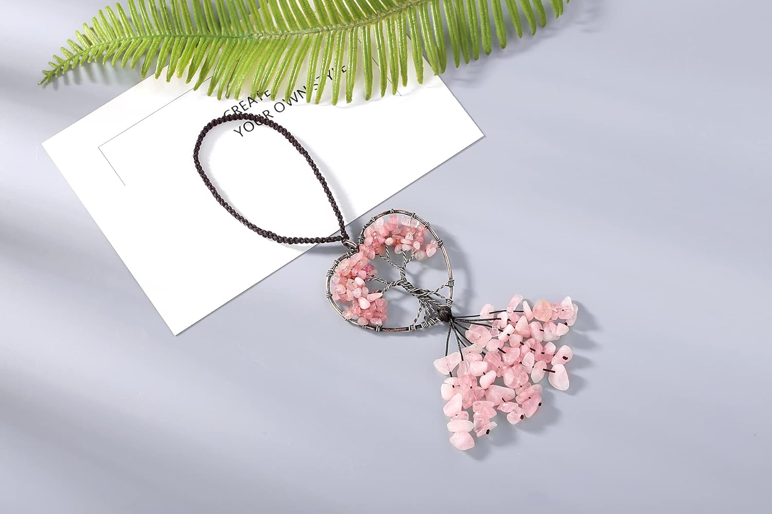 DUQGUHO Pink Car Mirror Hanging Ornament Rose Quartz