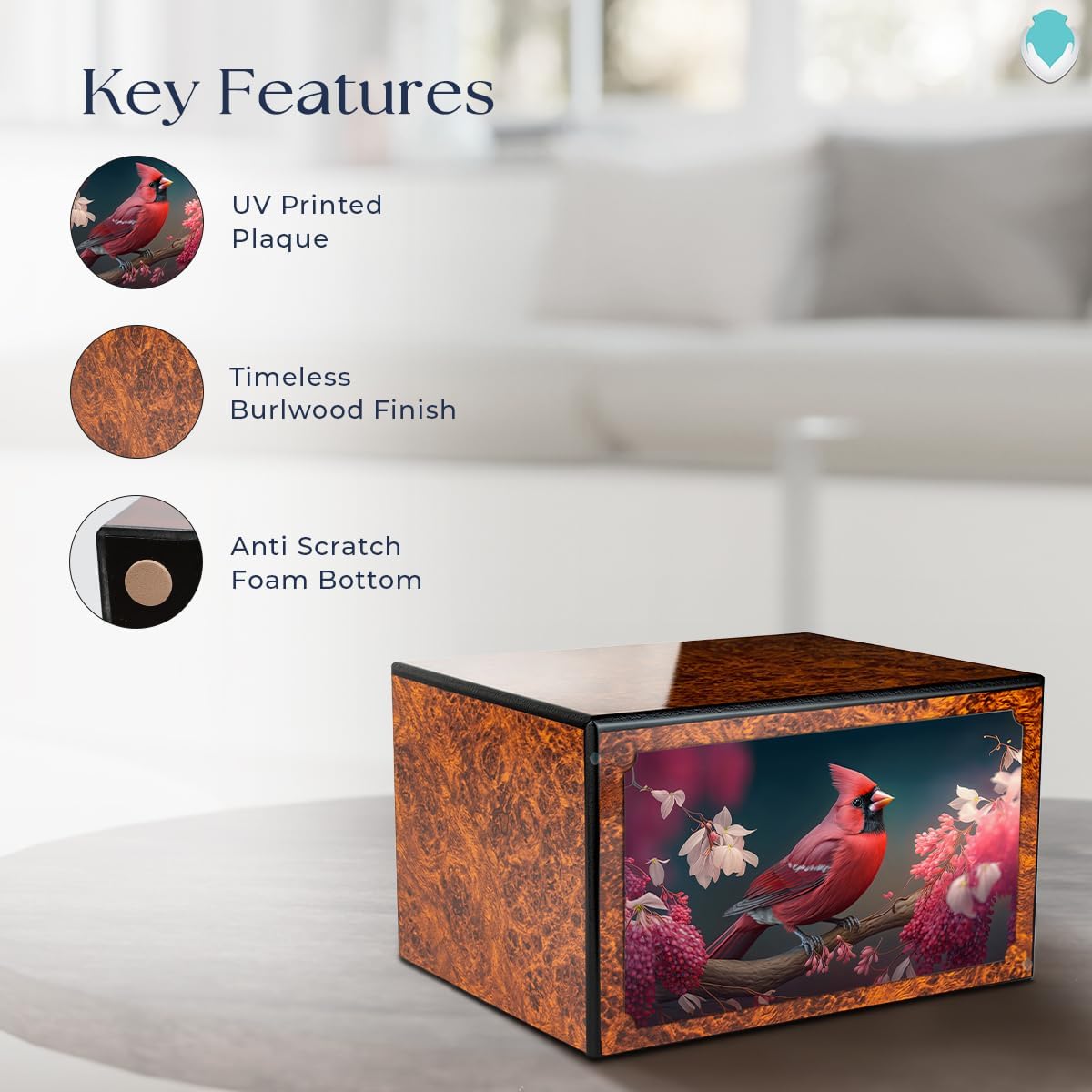 GetUrns Red Cardinal Wooden Urn for Ashes 210lbs