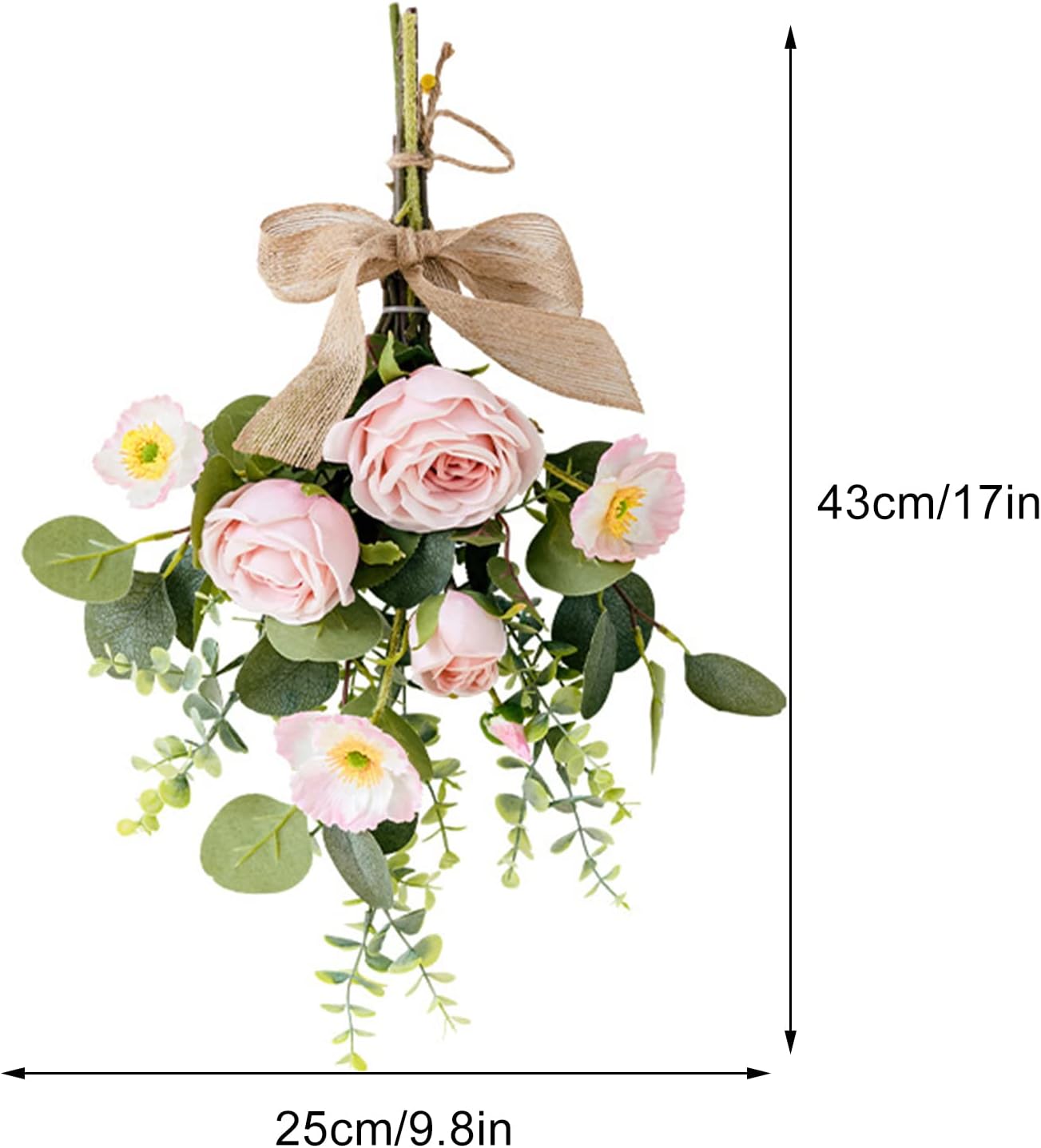 17 Inch Artificial Teardrop Wreath with Flowers and Eucalyptus Leaves
