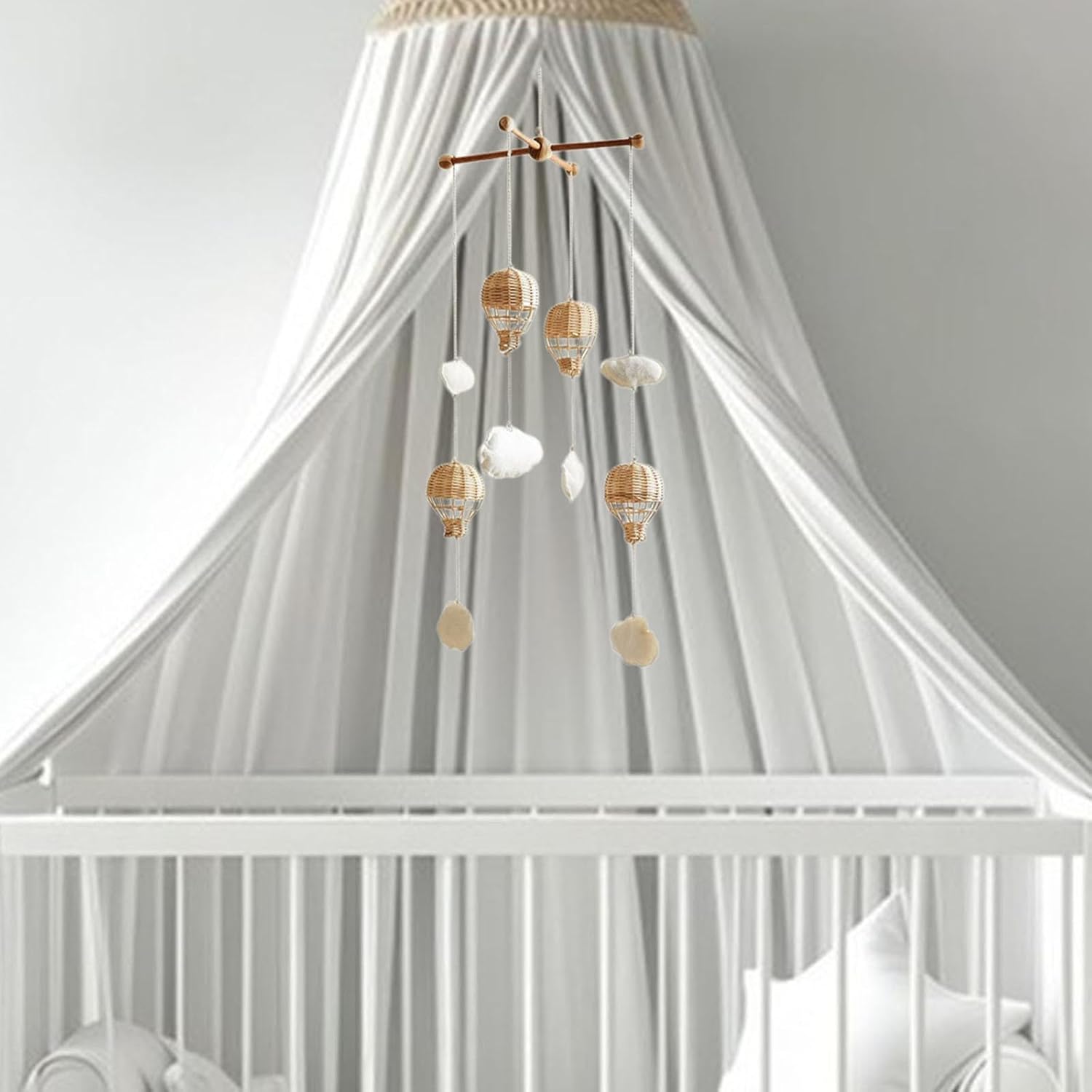 Garende Baby Mobile with Rattan Balloon and Cloud Decor