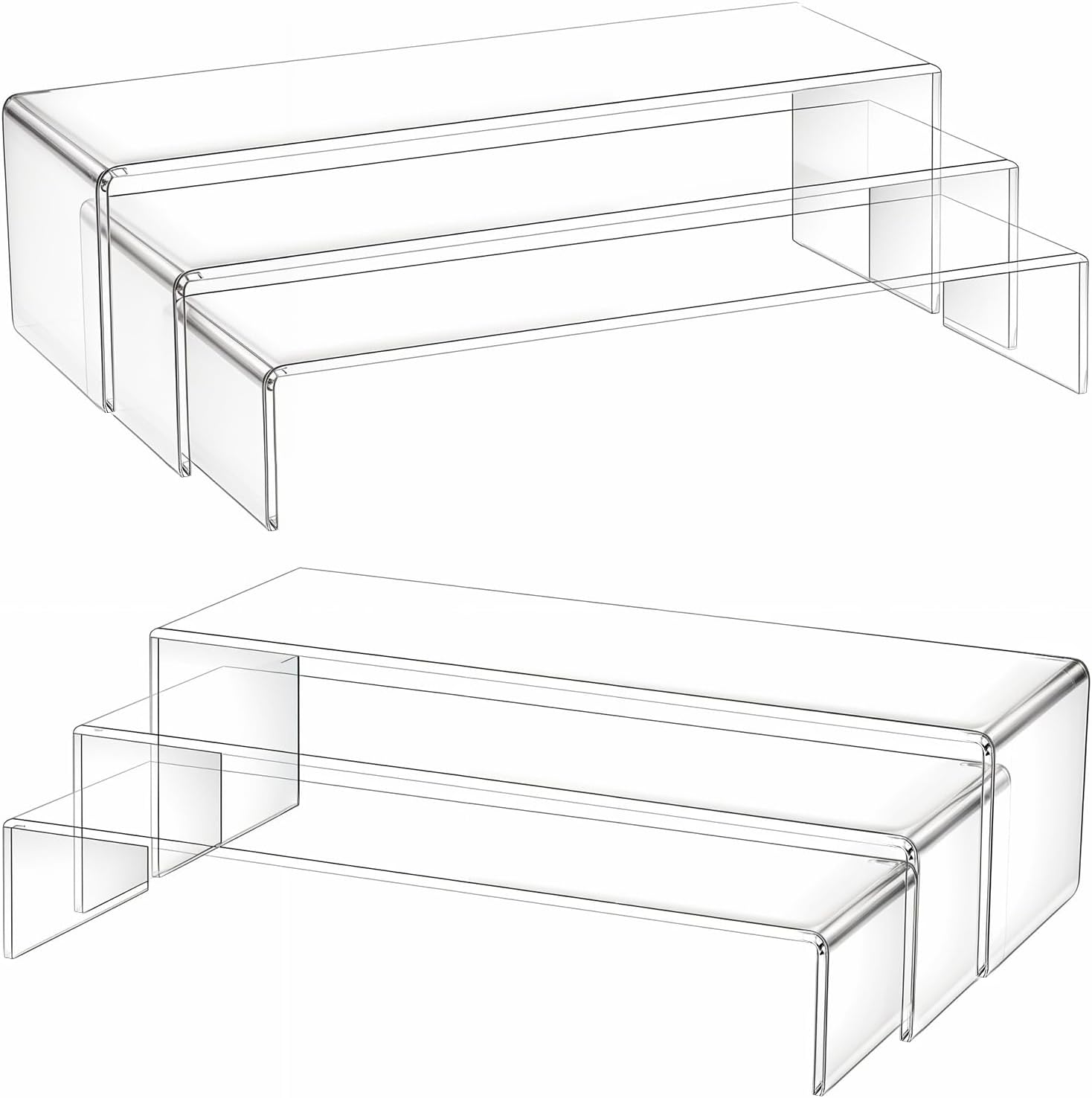 6Pcs Clear Rectangular Acrylic Display Risers for Collectibles and Jewelry