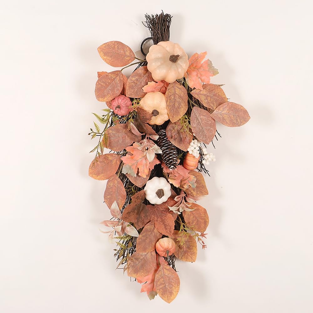 Artificial Fall Teardrop Wreath 26 Inch Seasonal Decor