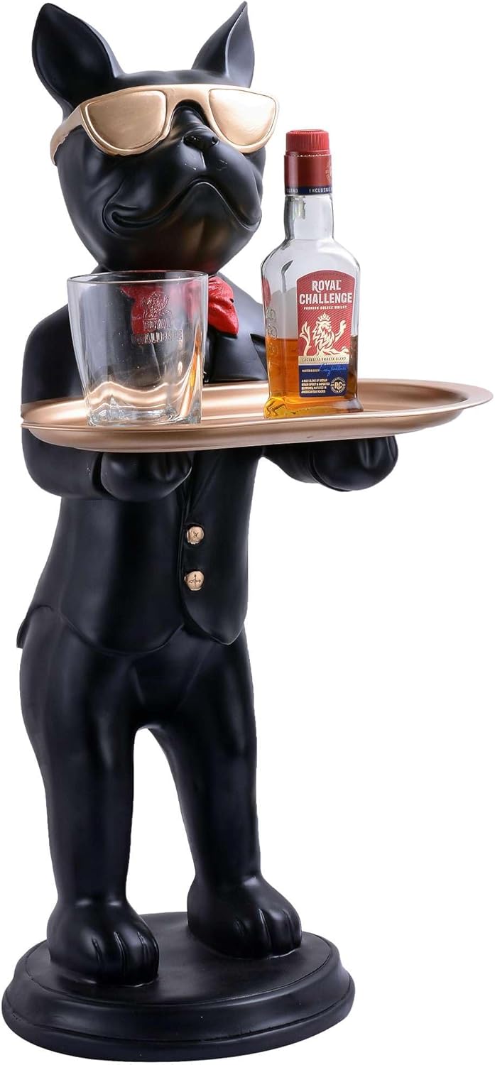 Cool Dog Sculpture with Plate for Home Decor