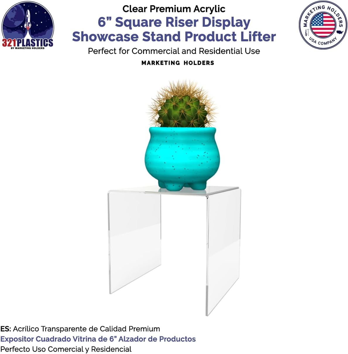 Clear Acrylic Riser Platform 6 Inch Square Display Stand