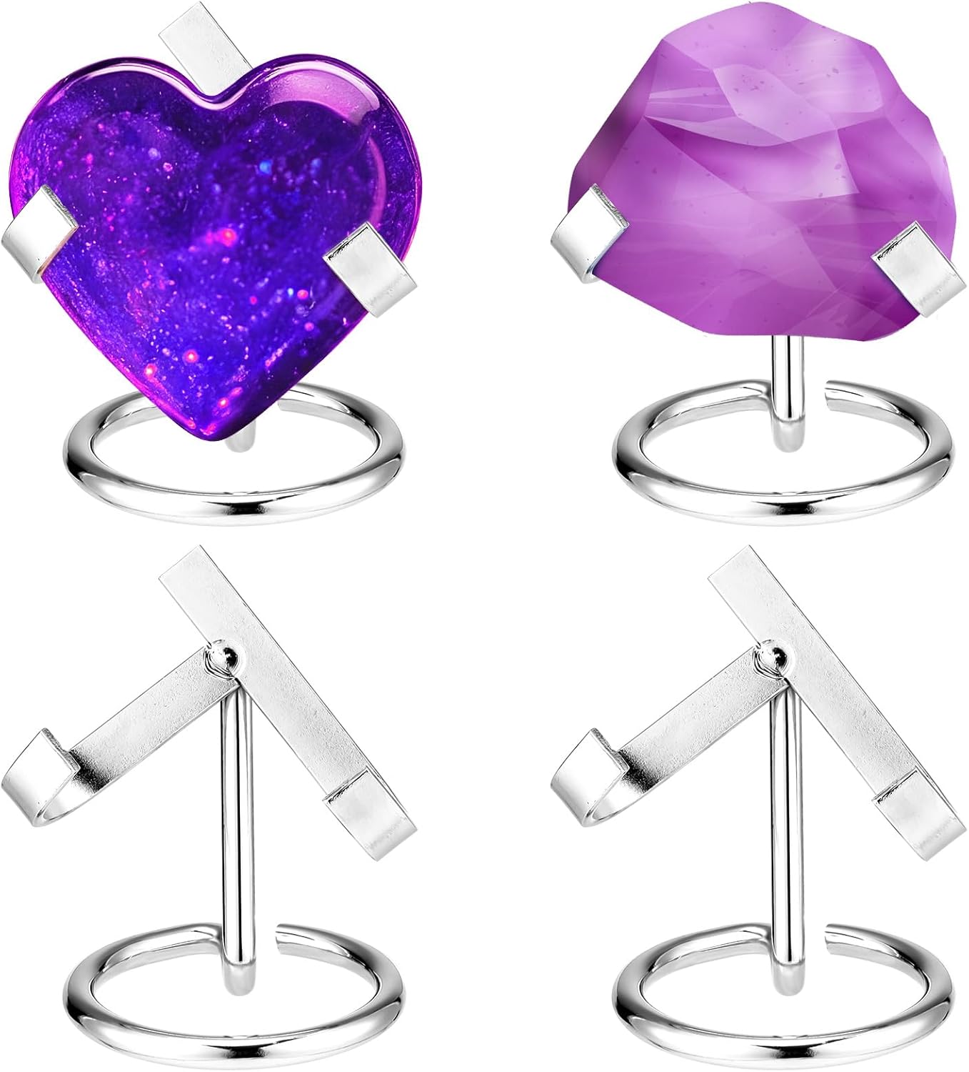 Shimeyao 4 Pcs Silver Metal Crystal Heart Stand