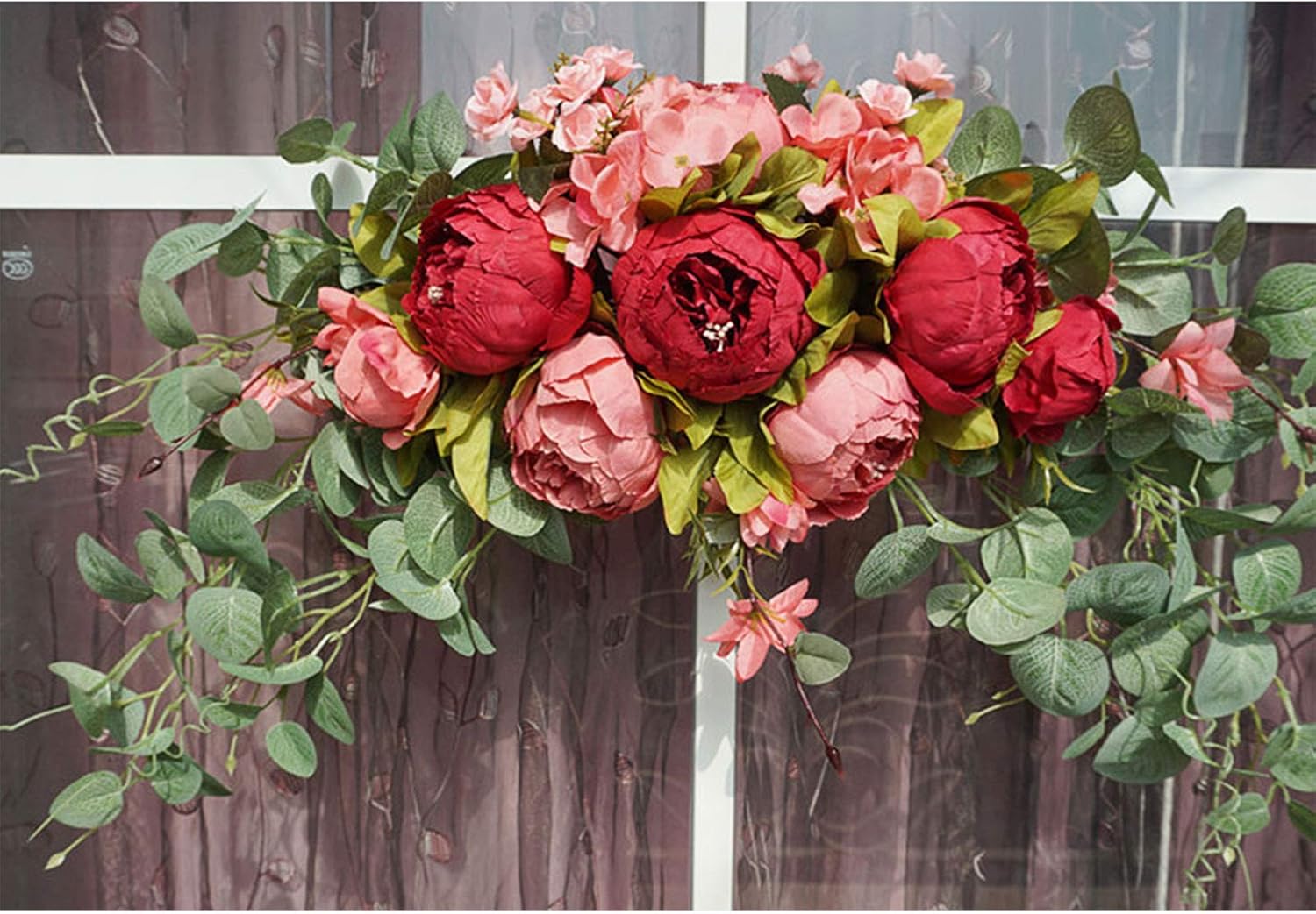 30 Inch Artificial Flower Swag Red Peony Arch Wreath