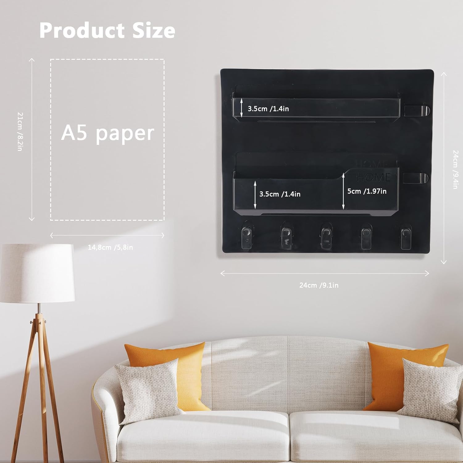 Meaocer Bedside Shelf Wall Mount Organizer - 5 Hooks Black Style