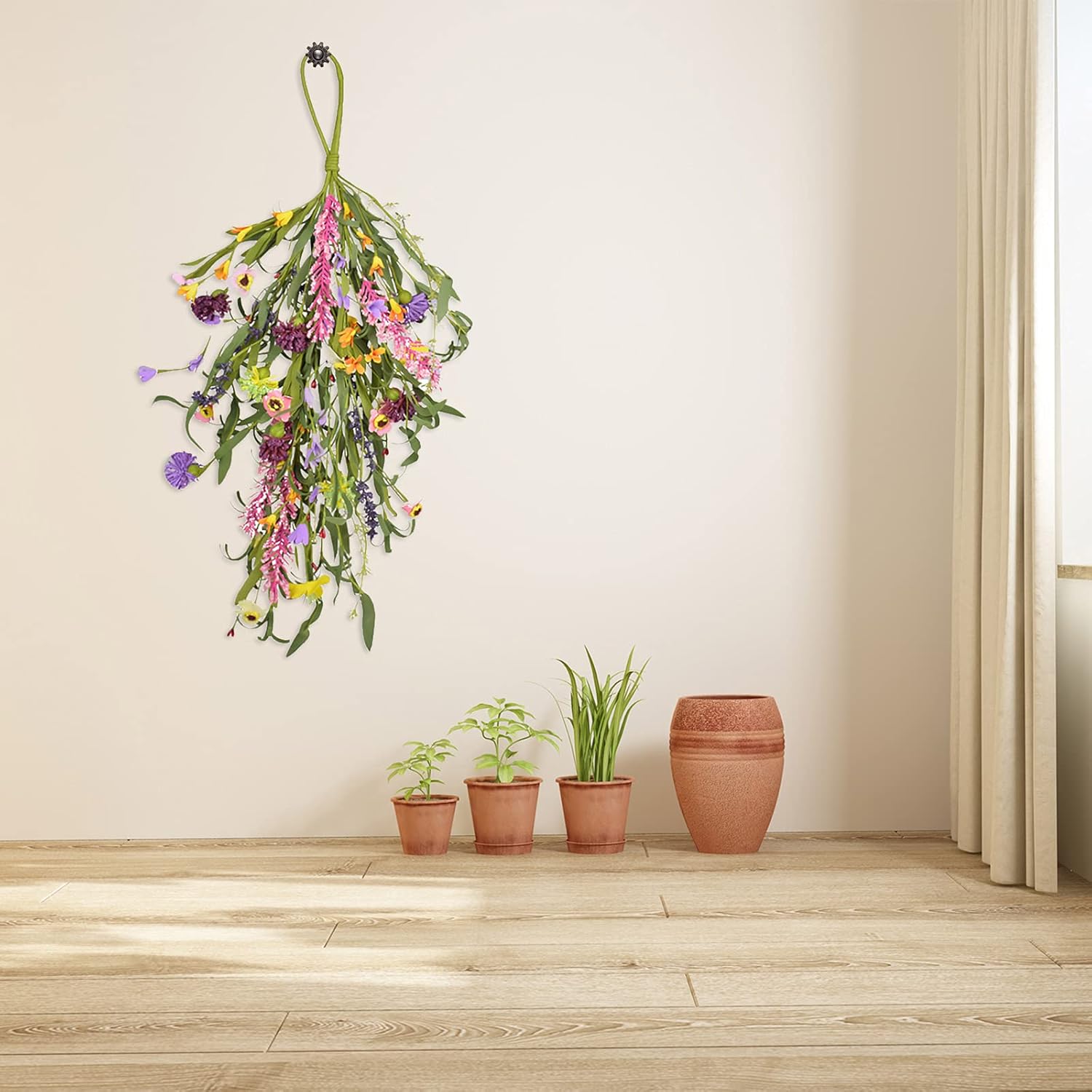 25in Artificial Daisy Teardrop Swag Front Door Decor