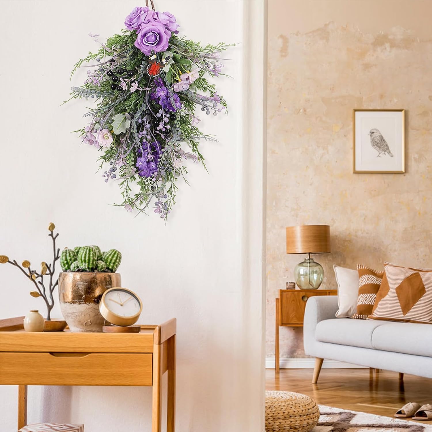 Floral Teardrop Swag Wreath for Front Door