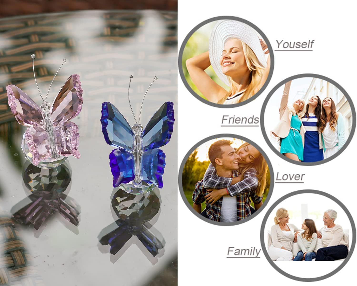 HD Crystal Butterfly Figurine Ornament with Ball Base 2pcs