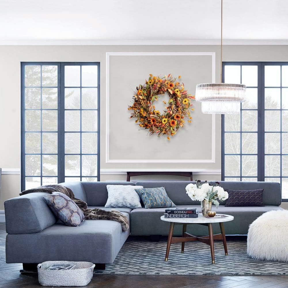 24 Inch Artificial Fall Wreath for Front Door