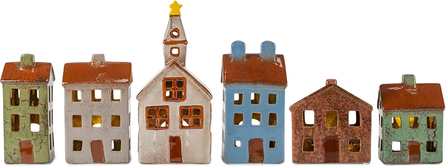 Mark Feldstein Village Houses and Church LED Tea Light Set 12 Pieces