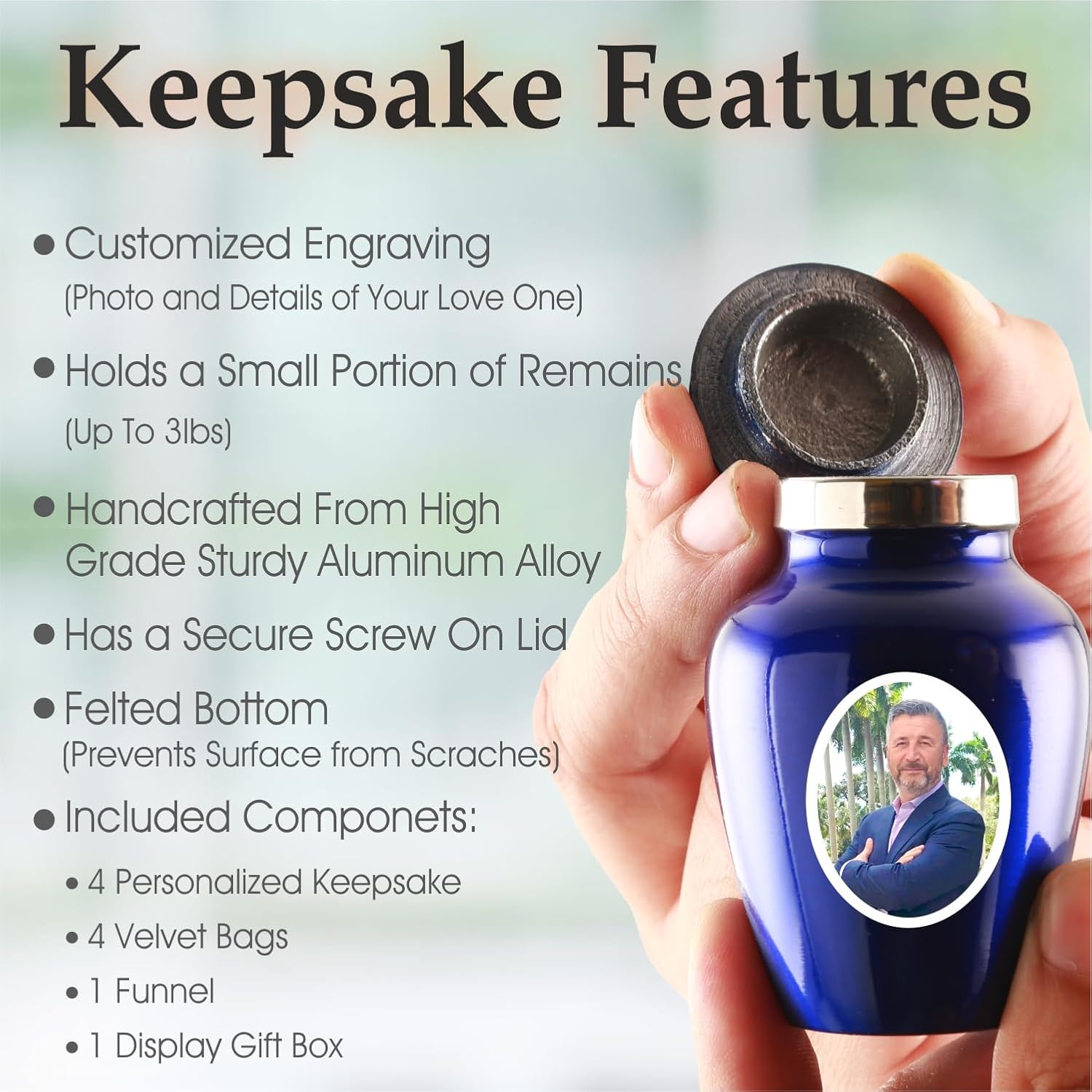 Personalized Photo Cremation Urn - Decorative Urns for Adult Ashes