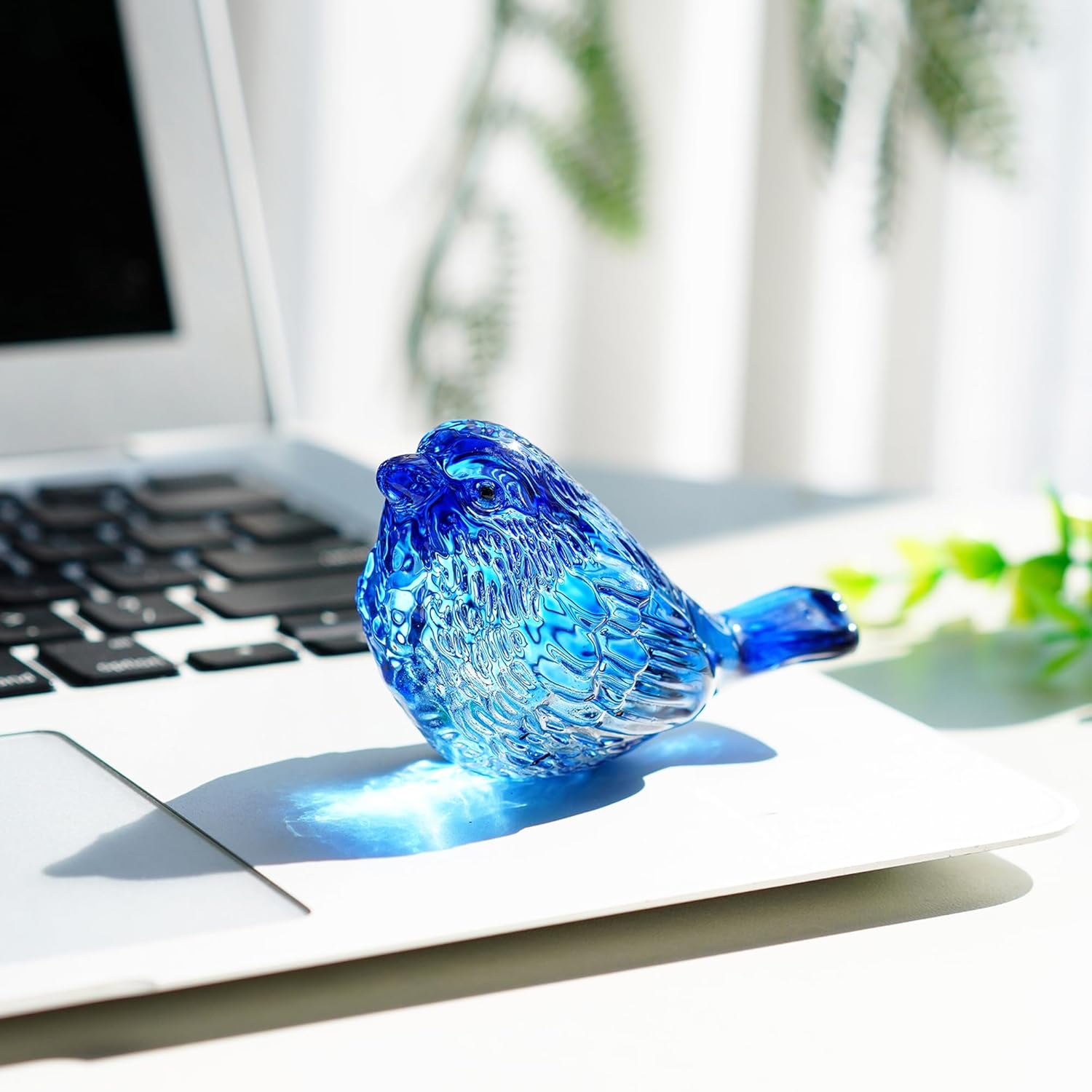 HD HYALINE DORA Blue Glass Bird Figurine with Crystal Base