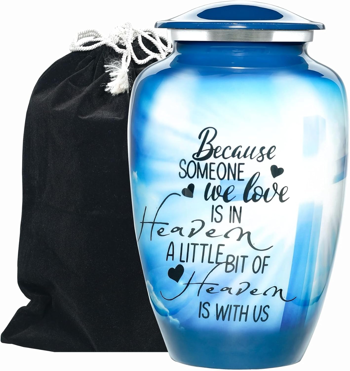 Handcrafted Blue Cross Urn for Human Ashes - 200 LBS Capacity