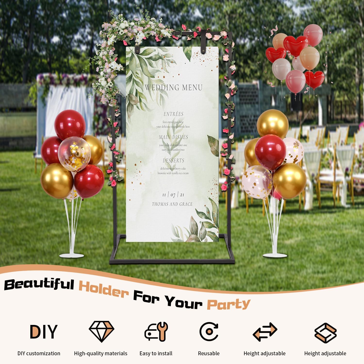 Adjustable Wedding Sign Stand with 4 Leather Straps