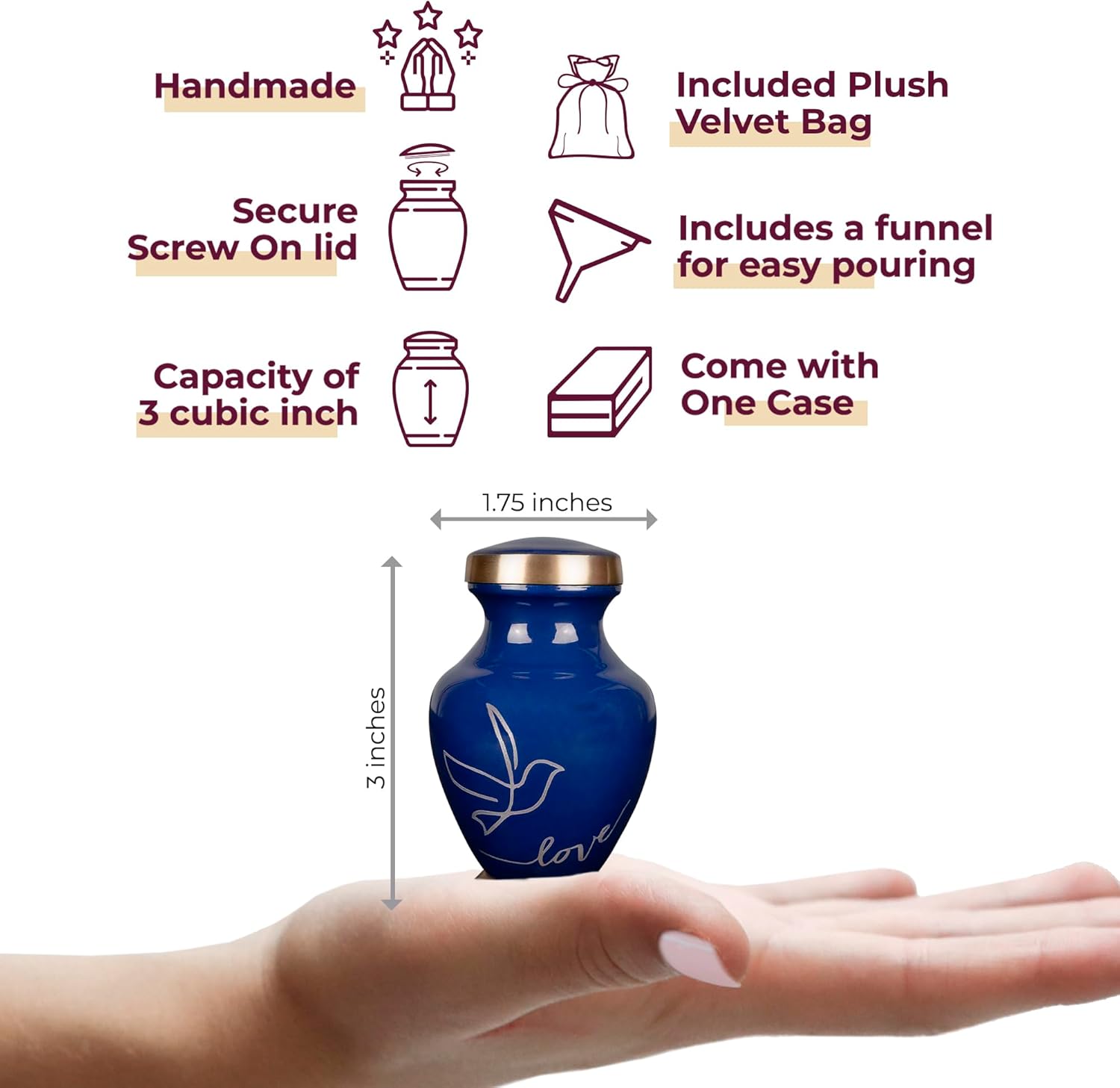 Trupoint Memorials Small Dark Blue Urns for Human Ashes Keepsake