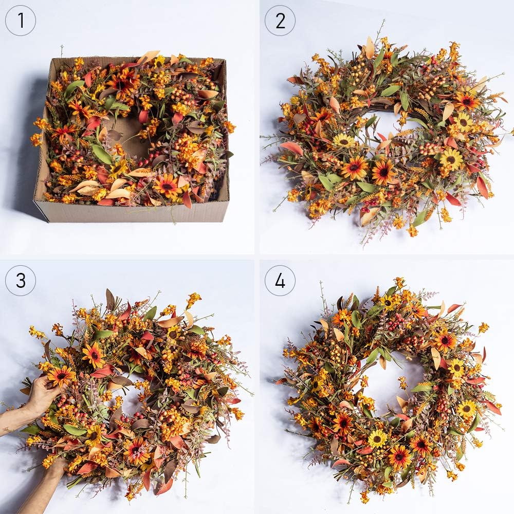 24 Inch Artificial Fall Wreath for Front Door