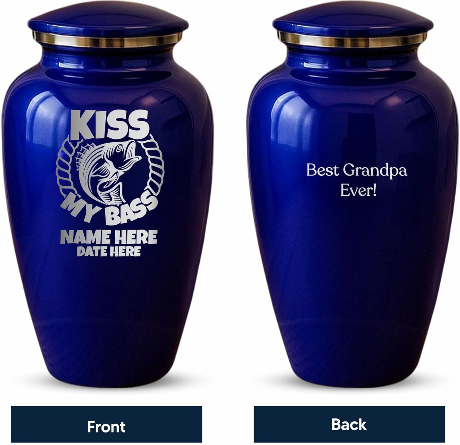 Custom Cremation Urn with Funny Fishing Design Purple
