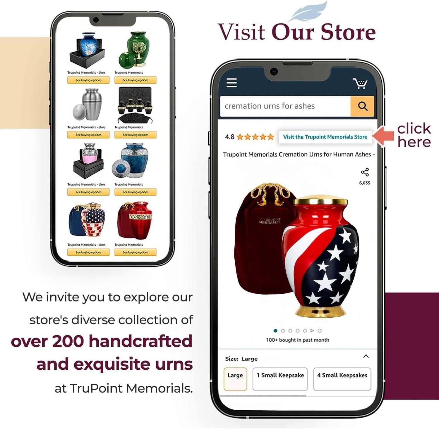 Trupoint Memorials Large Red Cremation Urn for Veteran Ashes