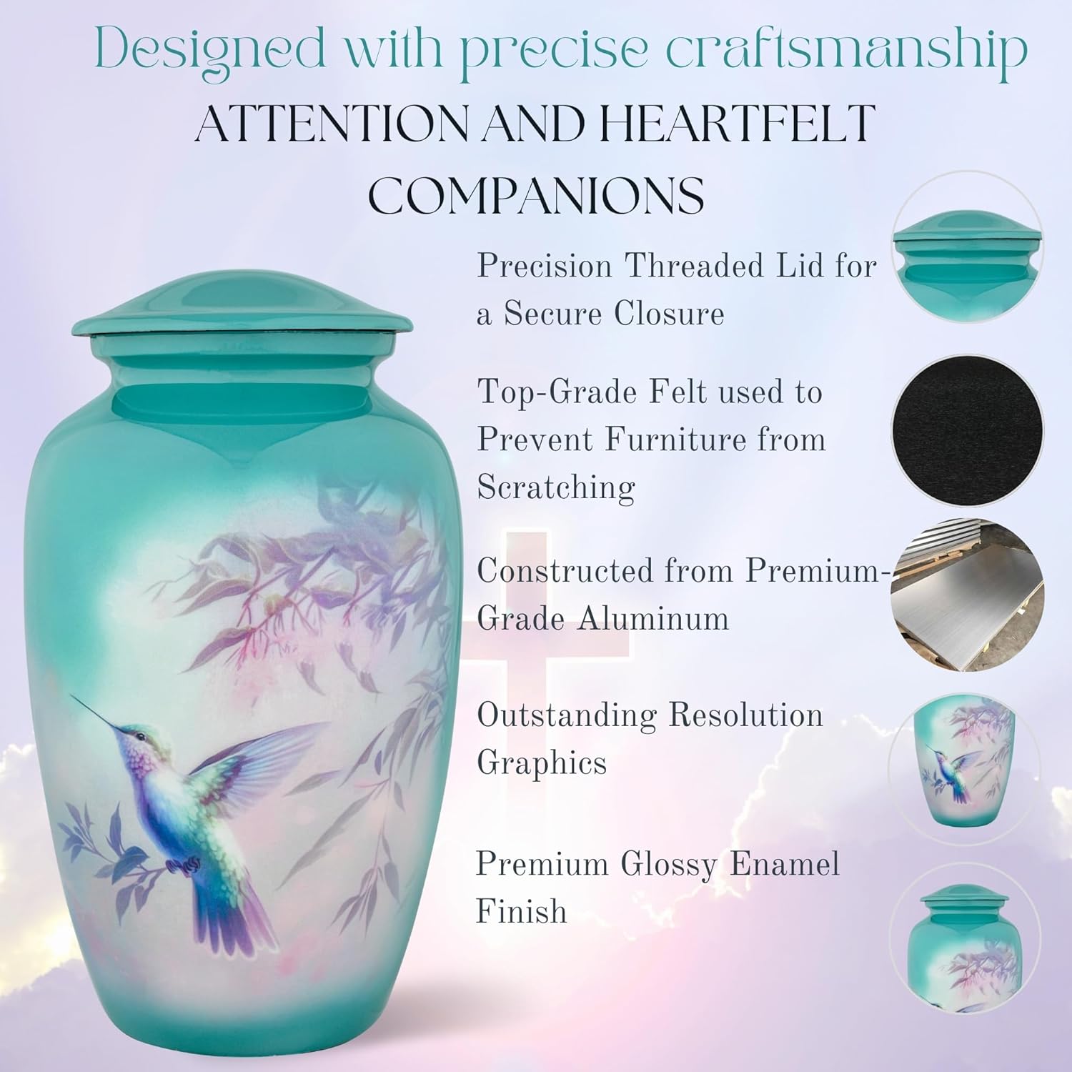 Blue Cremation Urn for Human Ashes - 200 Cubic Inches