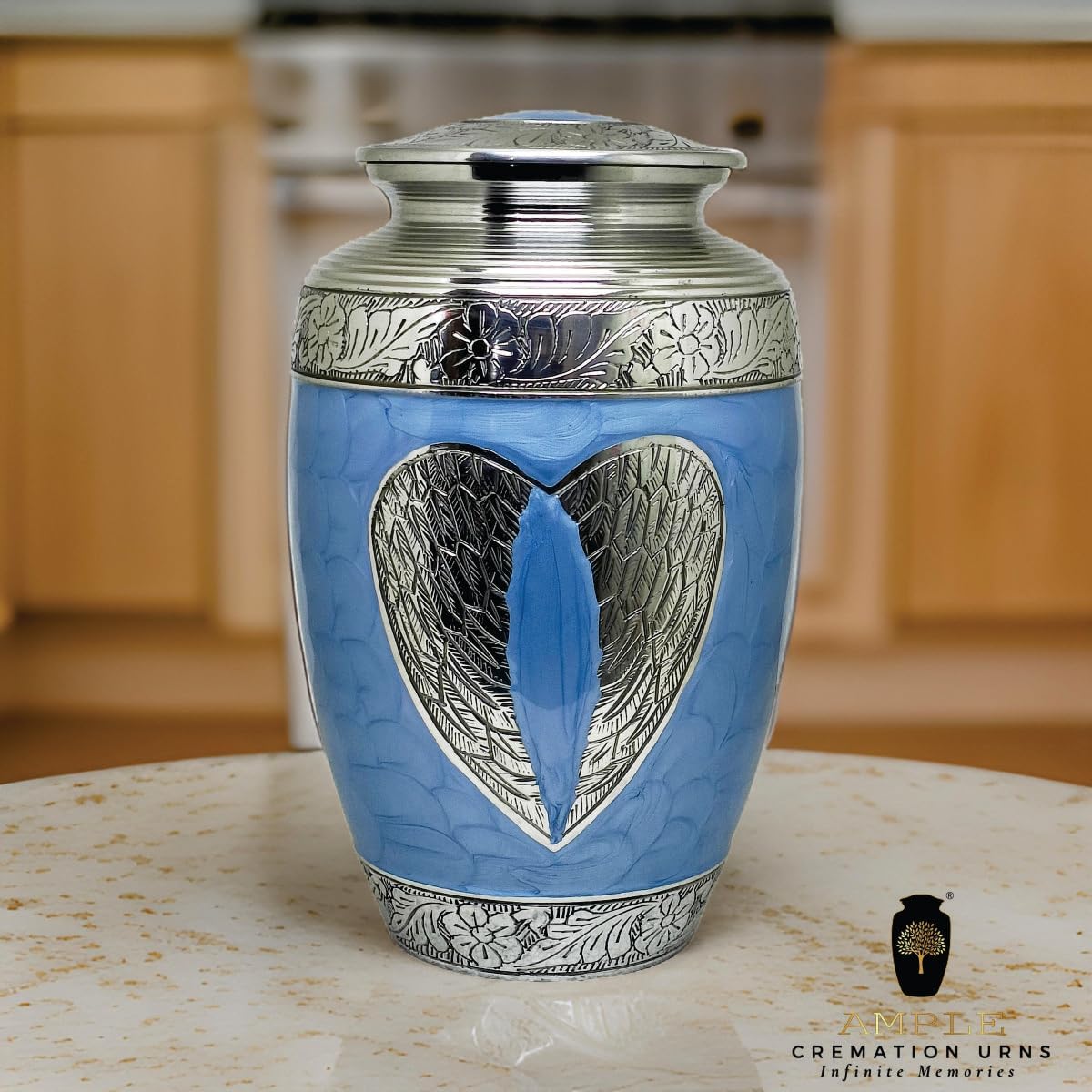 Handcrafted Memorial Urn with Secure Lid and Loving Angel Design